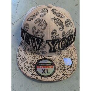 City Hunter Ultimate New York Paisley Bandana Print Fitted Hat XL Tan Black